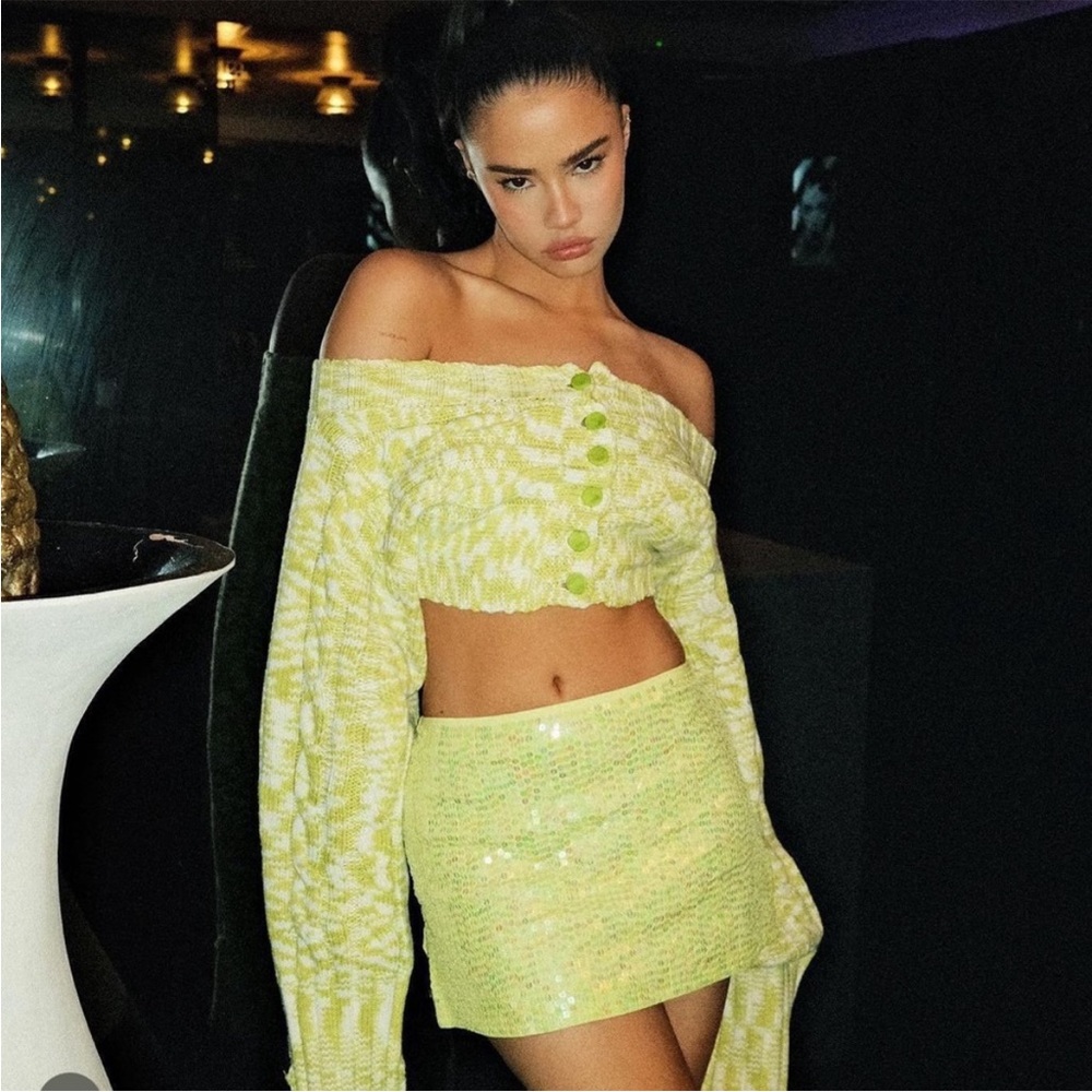 NWT CULT GAIA x BRATZ Maressa green kiwi chunky cable knit cropped off shoulder